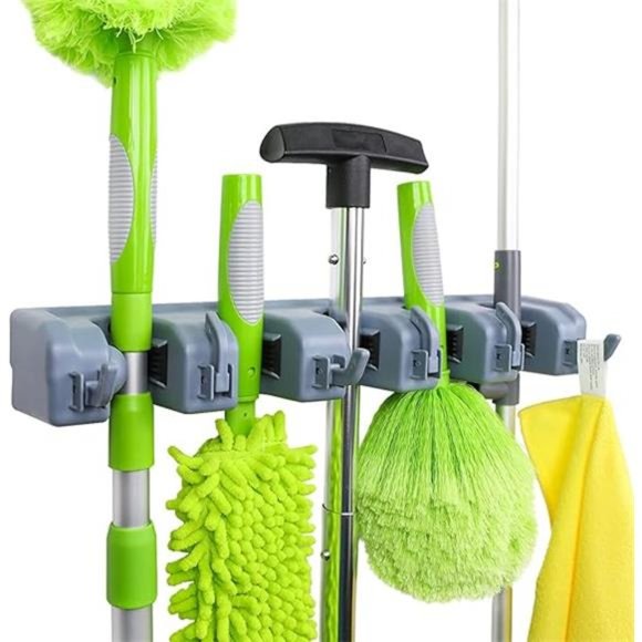 Rectangular Wall Mount Broom Holder and Garden Tool Organizer, 6 Hook and 5 slot - Picture 7 of 7